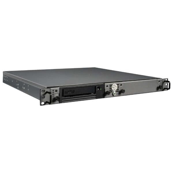 SymplyPRO 1U Ethernet rackmount LTO tape drive, angled front view