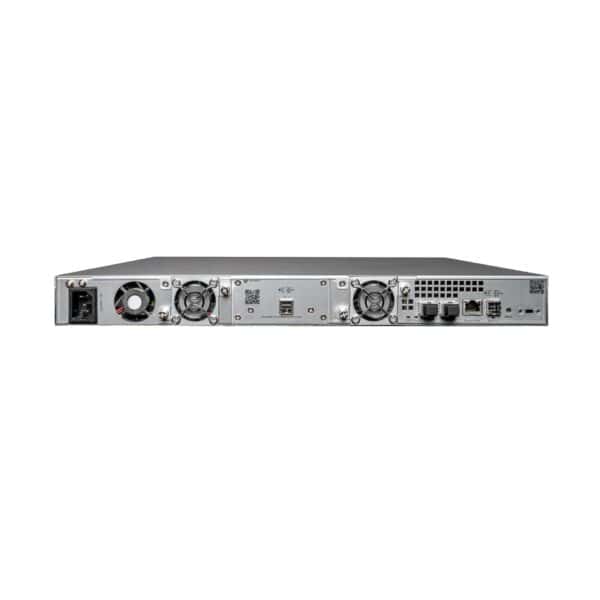 SymplyPRO 1U Ethernet rackmount LTO tape drive, rear view with 10GbE iSCSI and SAS ports
