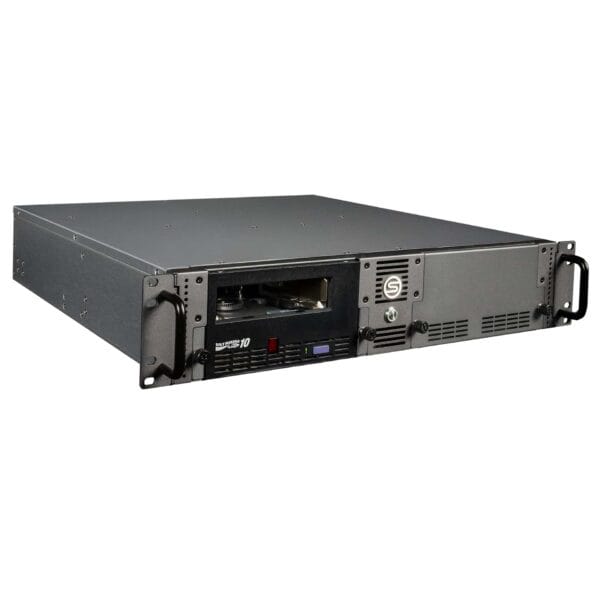 SymplyPRO 2U SAS rackmount full-height LTO-10 tape drive, angled front view