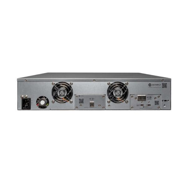 SymplyPRO 2U Thunderbolt rackmount LTO tape drive, rear view with Thunderbolt 3 and SAS ports