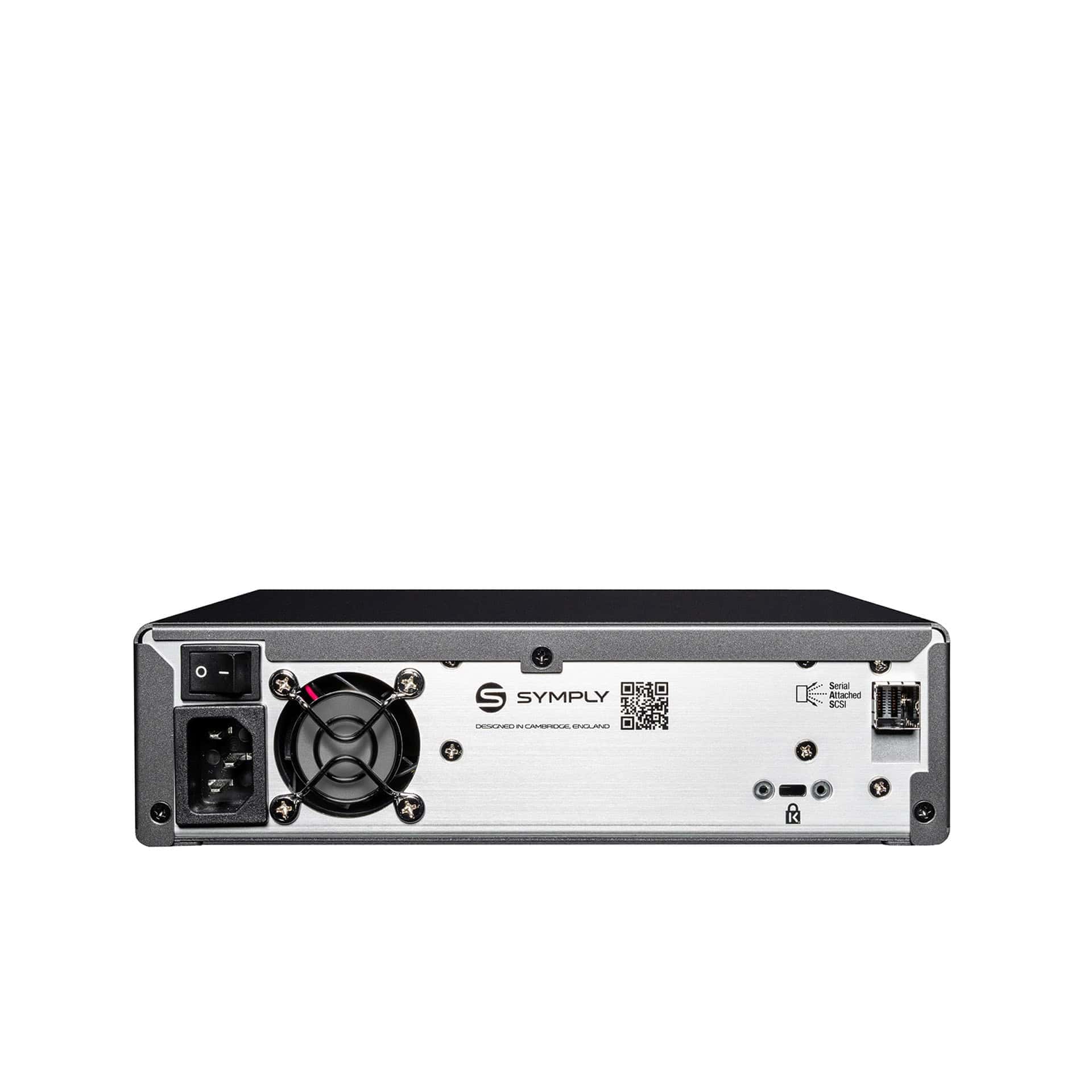 SymplyPRO SAS desktop LTO tape drive, rear view with SAS port